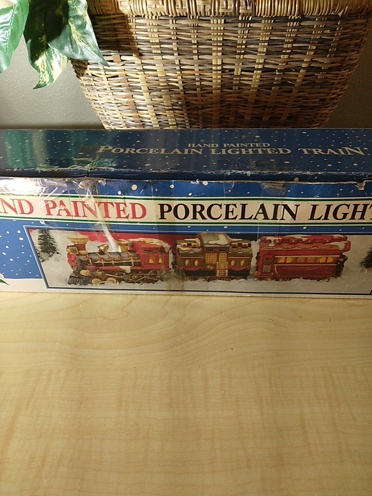 Vintage 1992 Fabri-Centers Hand Painted Porcelain Lighted Train 3pc W/Box Works!