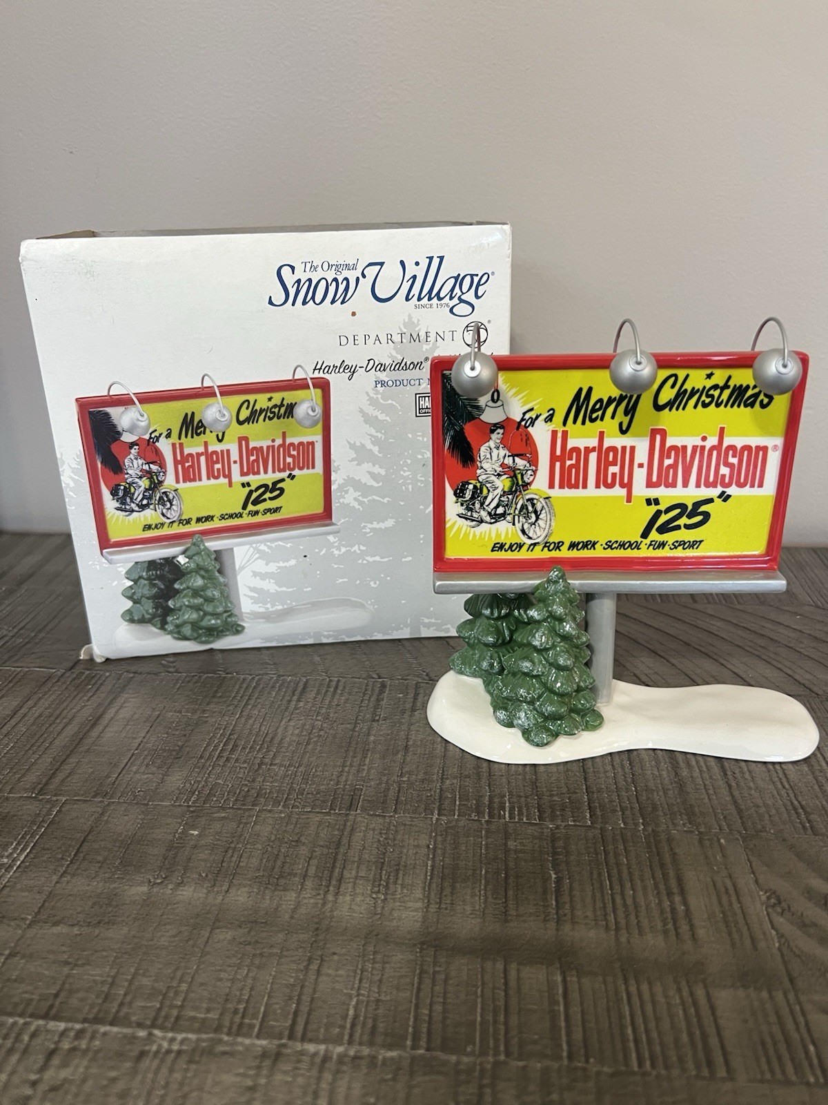 Department 56 Original Snow Village Harley-Davidson 125 billboard Retired 2005