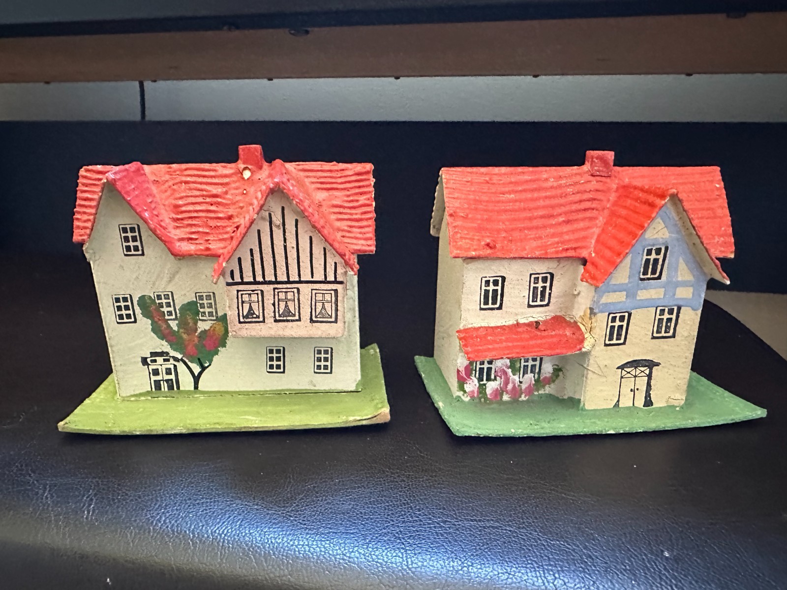 Vintage Pair of GERMAN Putz Manor House Christmas Village Marked