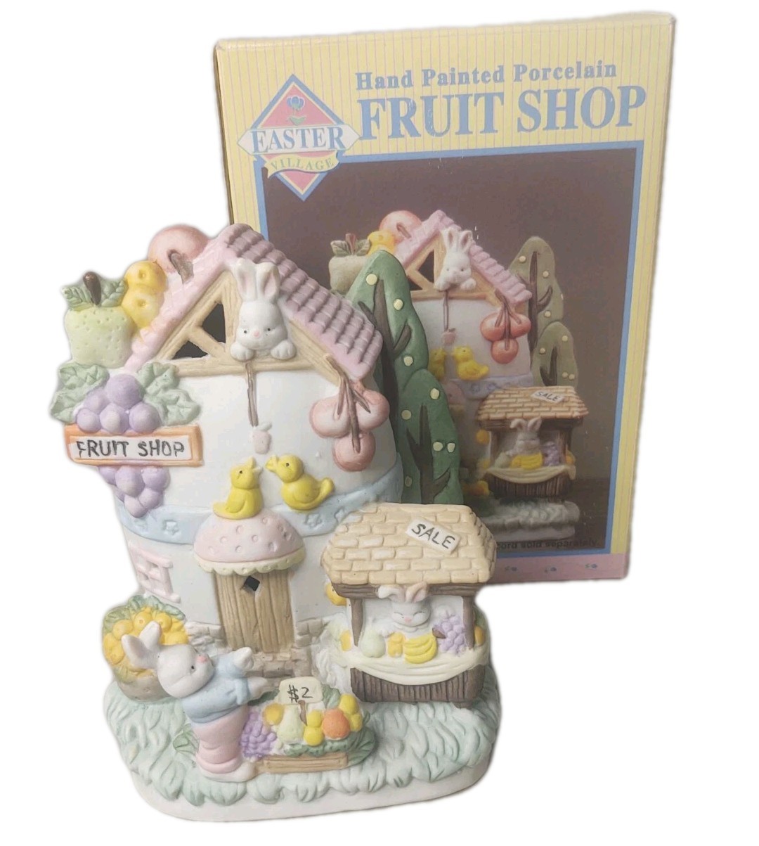Easter Bunny Fruit Shop Hand Painted Porcelain House Rabbit Spring Decor Village
