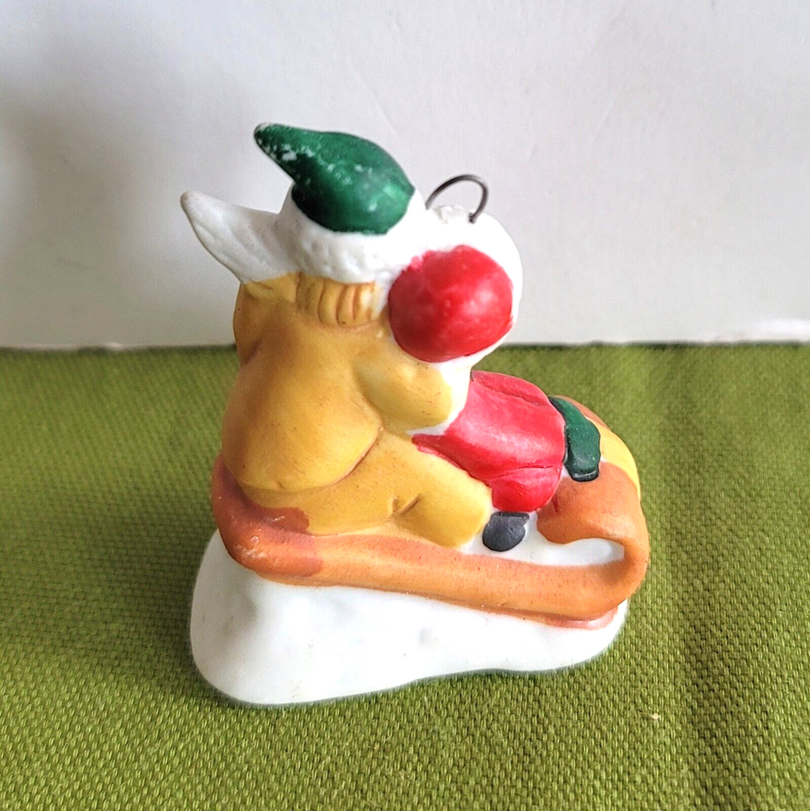 Mini Christmas Village Accessory/Ornament 2 Children Sledding Porcelain 2 1/8″T