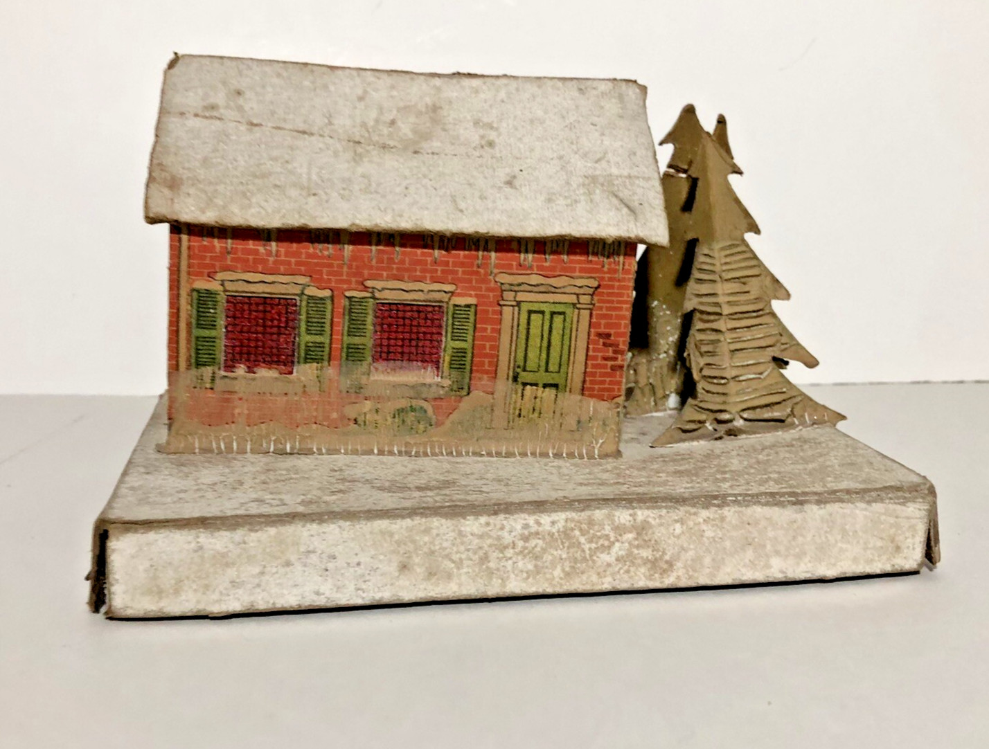 Vintage Christmas Village Putz Printies House Lithographed Red Brick 1930s