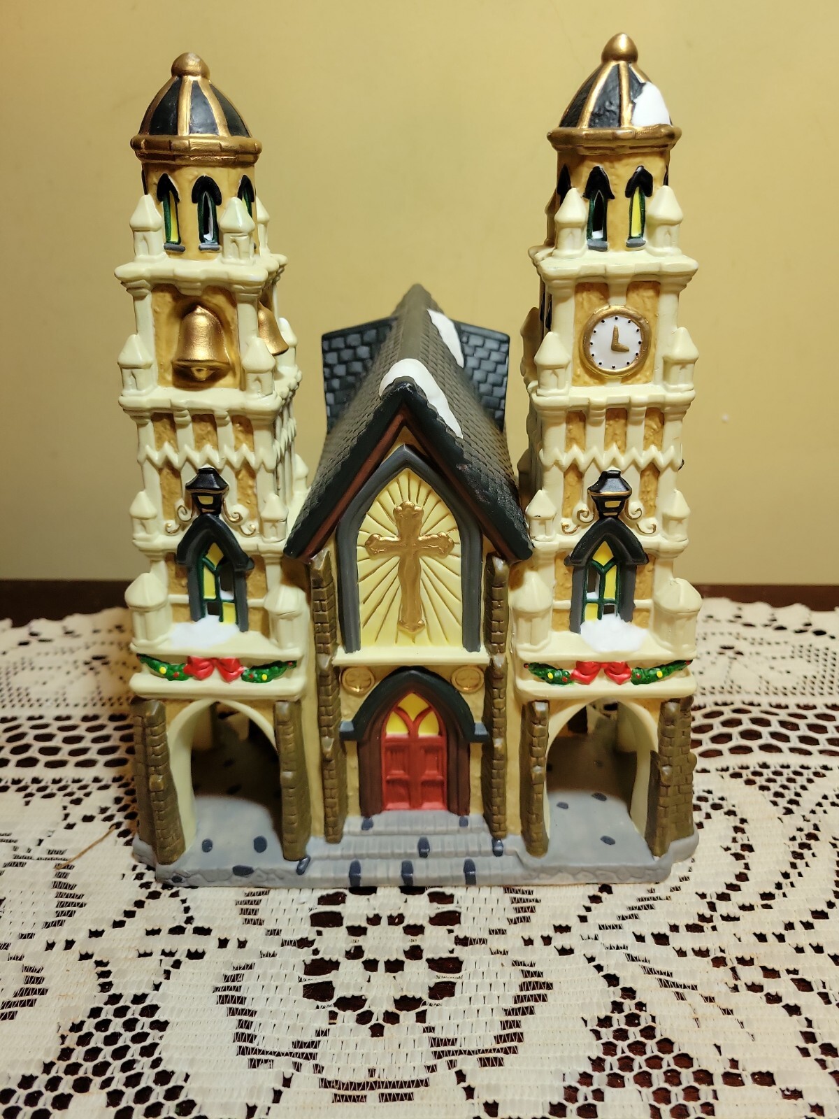 Dickens Collectables 1997 Cathedral Church With Clock Tower and Bell Tower