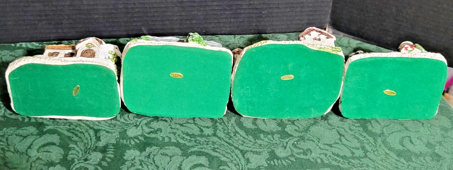 4 Vintage Hand Painted Plaster Snow Houses -TAIWAN -4″high StartYour own village