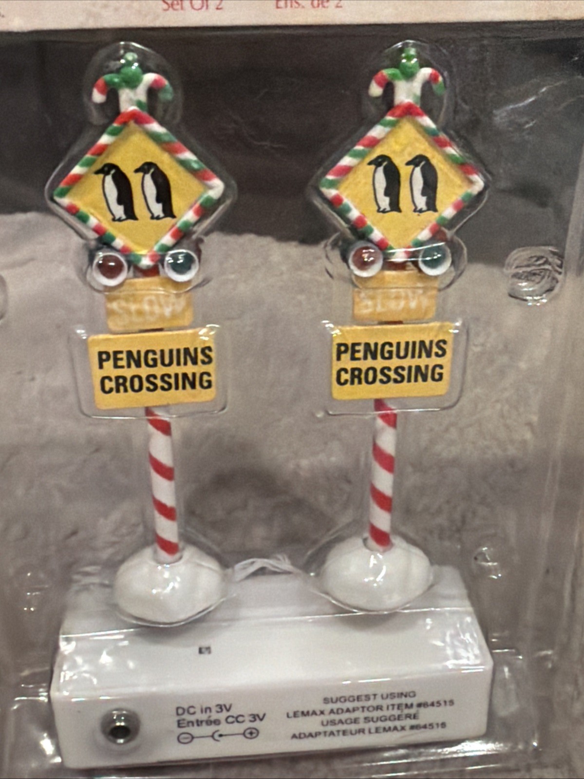 Vintage Lemax Figurines Lighted Penguins Crossing Signs new in package HTF Rare