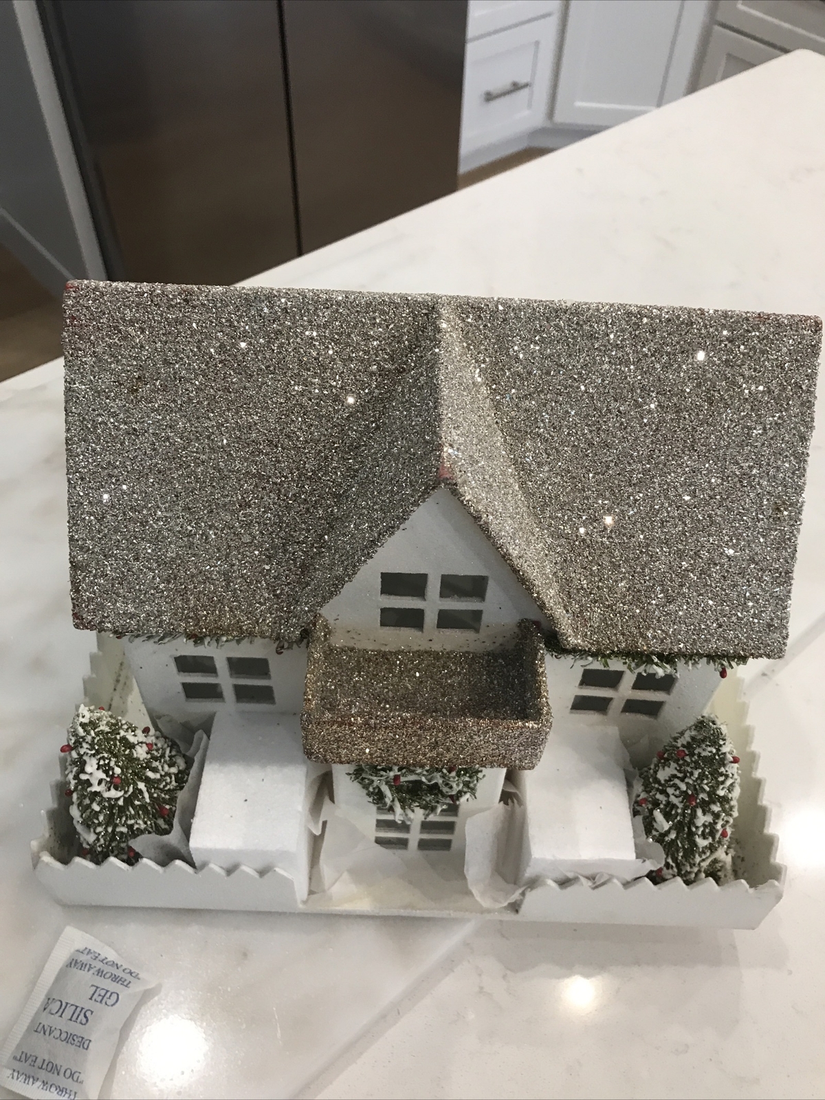 POTTERY BARN Vintage Wood Lighted Glitter S Christmas Holiday House German Glass