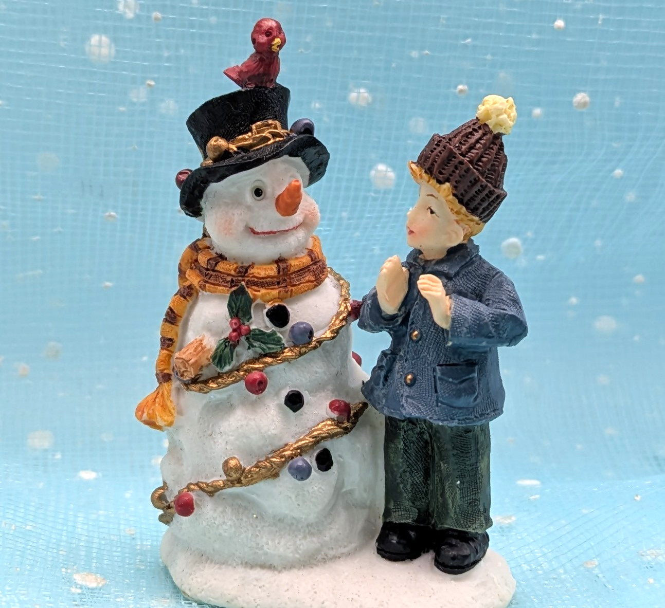 Boy Snowman Deer Bird animal friends Christmas Village Figurines LOOSE INV395