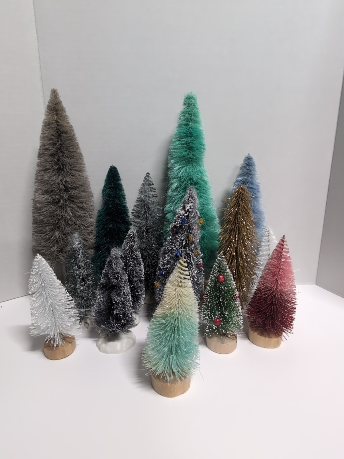 Lot Of 15 Village Christmas Trees, Accessories , Decor Inches, Colorful,