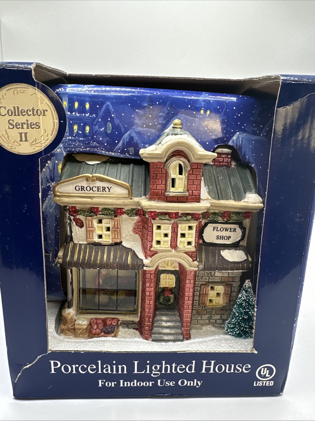 WINTER VALLEY GROCERY FLOWER SERIES II PORCELAIN LIGHTED HOUSE CHRISTMAS VILLAGE