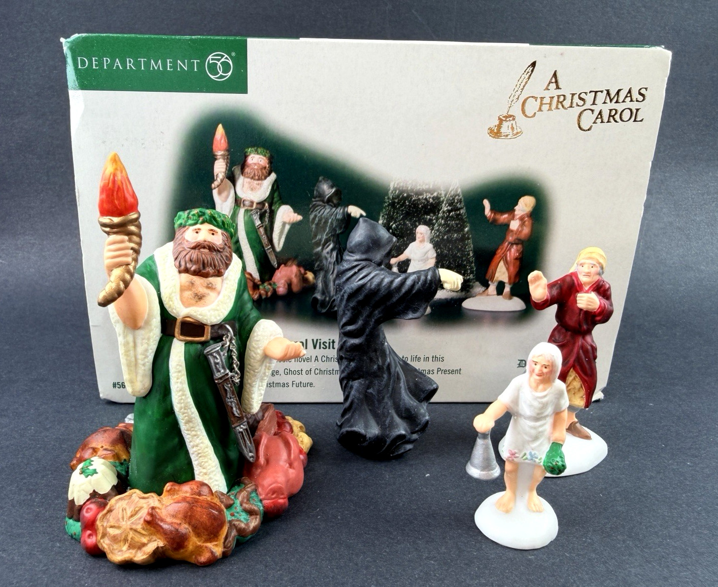 Dept 56 4 Pc. A Christmas Carol Visit (3 Ghosts Visit Scrooge) Dickens’ Village
