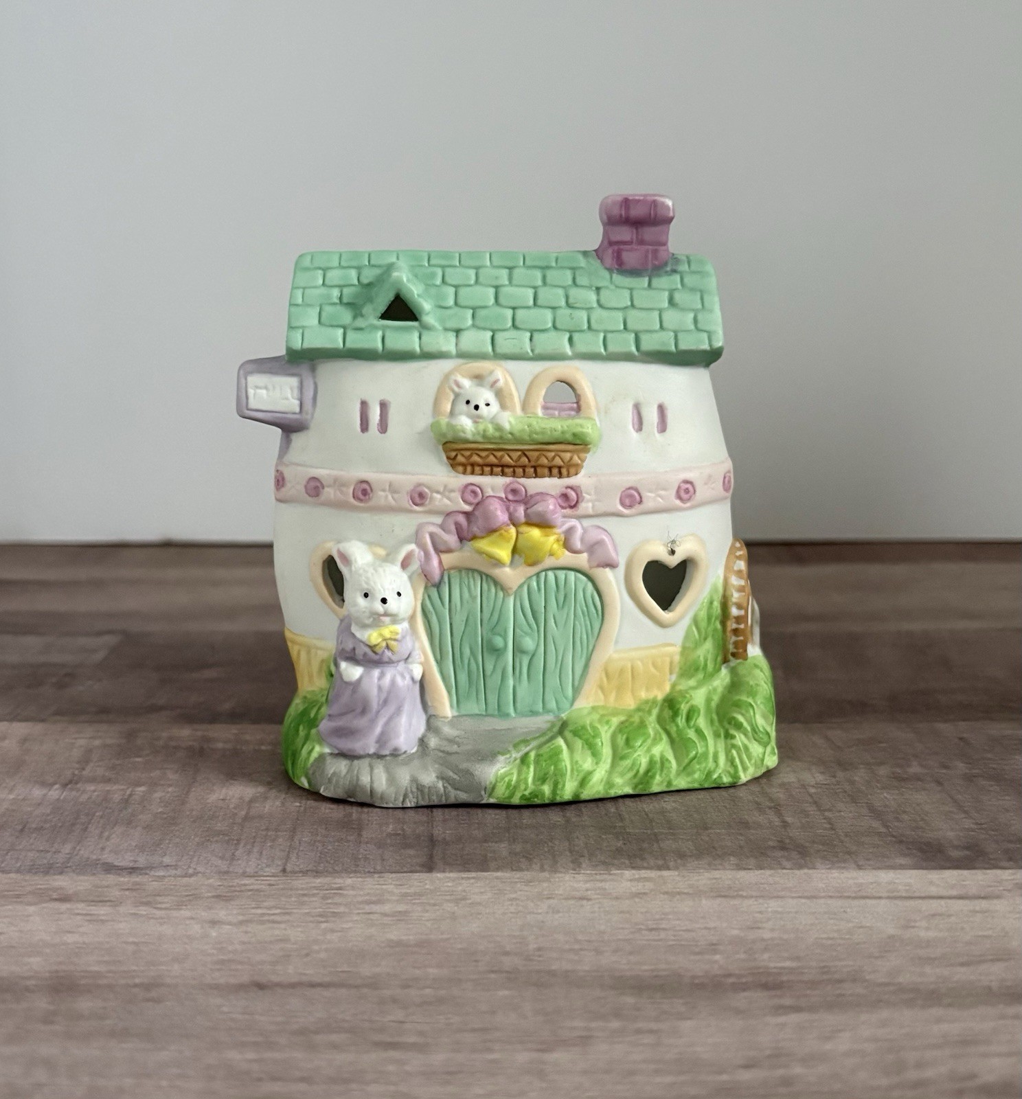 Vintage Easter Bunny Egg Mill House Ceramic Votive Candle Holder Hand Painted