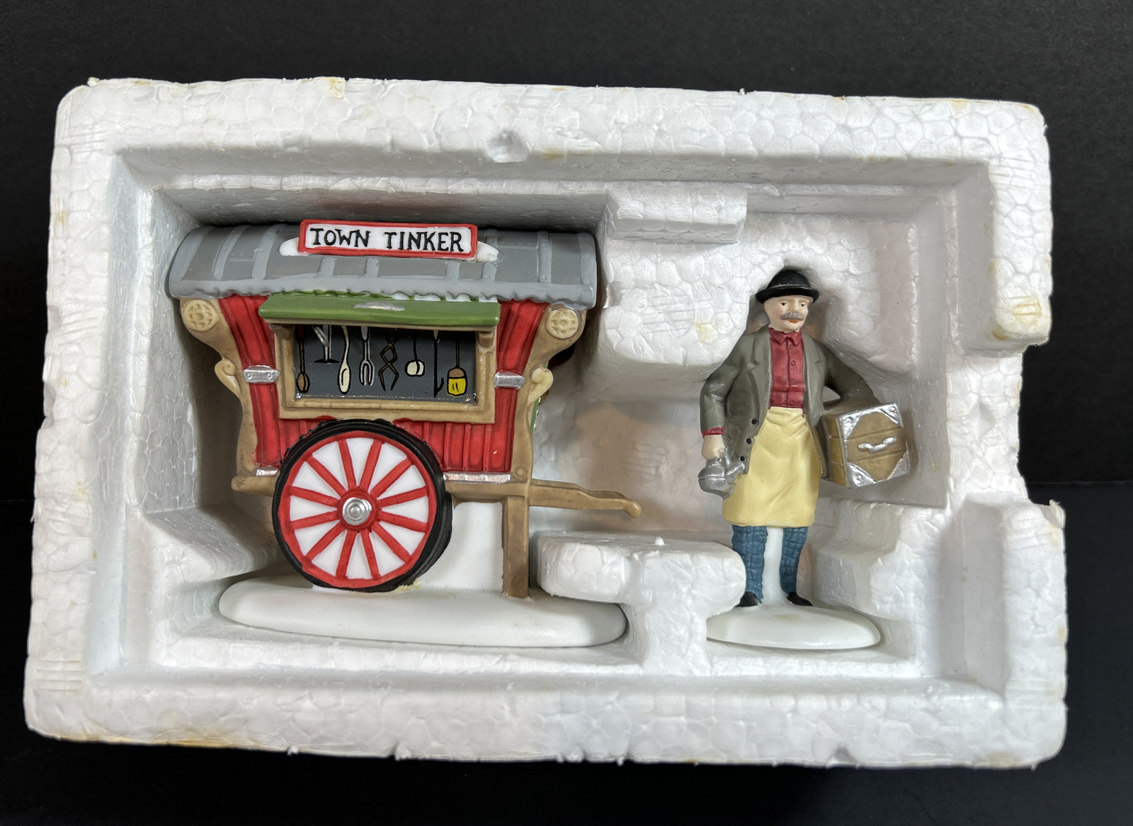 Dept 56 Heritage Village Collection Town Tinker 2 Pc Set, Man & Cart #56464 Box