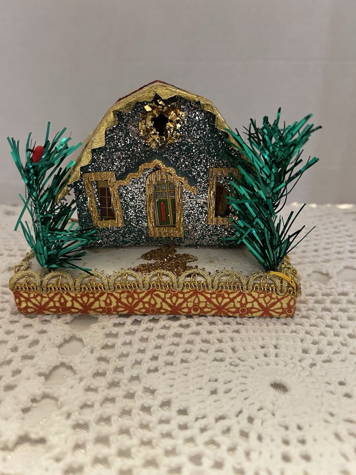 Putz House Japan Christmas Cardboard Glitter House Vintage Decor Building Japan
