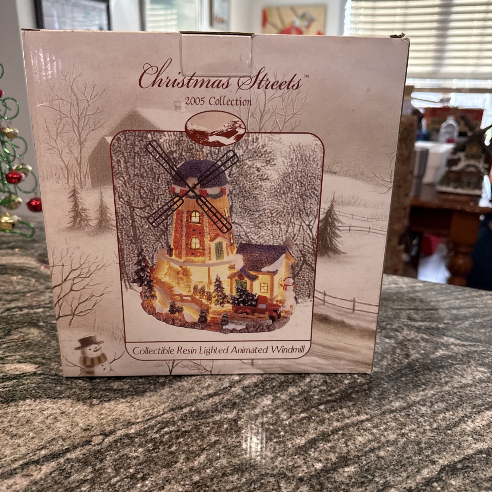 Vintage Collectible Resin Lighted Animated Windmill Christmas Village streets,m