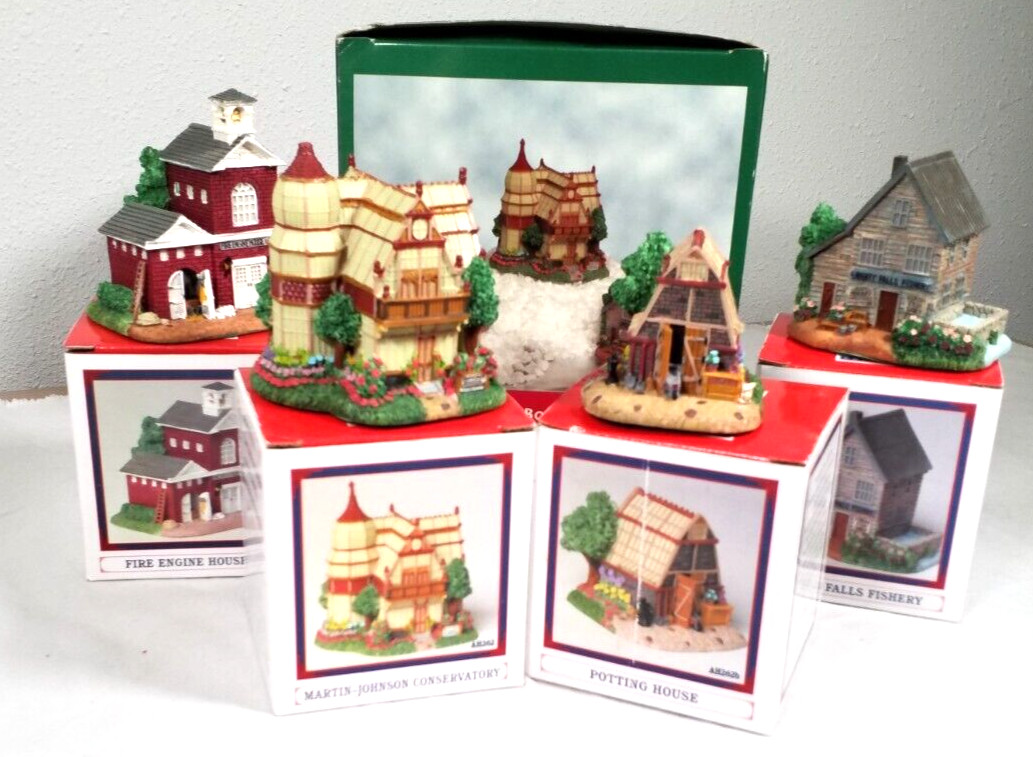 4 Liberty Falls Village Set – FIRE HOUSE, CONSERVATORY, POTTING SHED & FISHERY