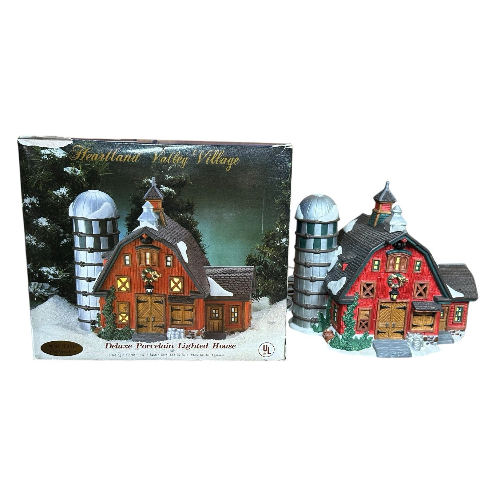 Vtg O’Well Heartland Valley Village Red Barn w/ Silo Lighted Porcelain House 90s