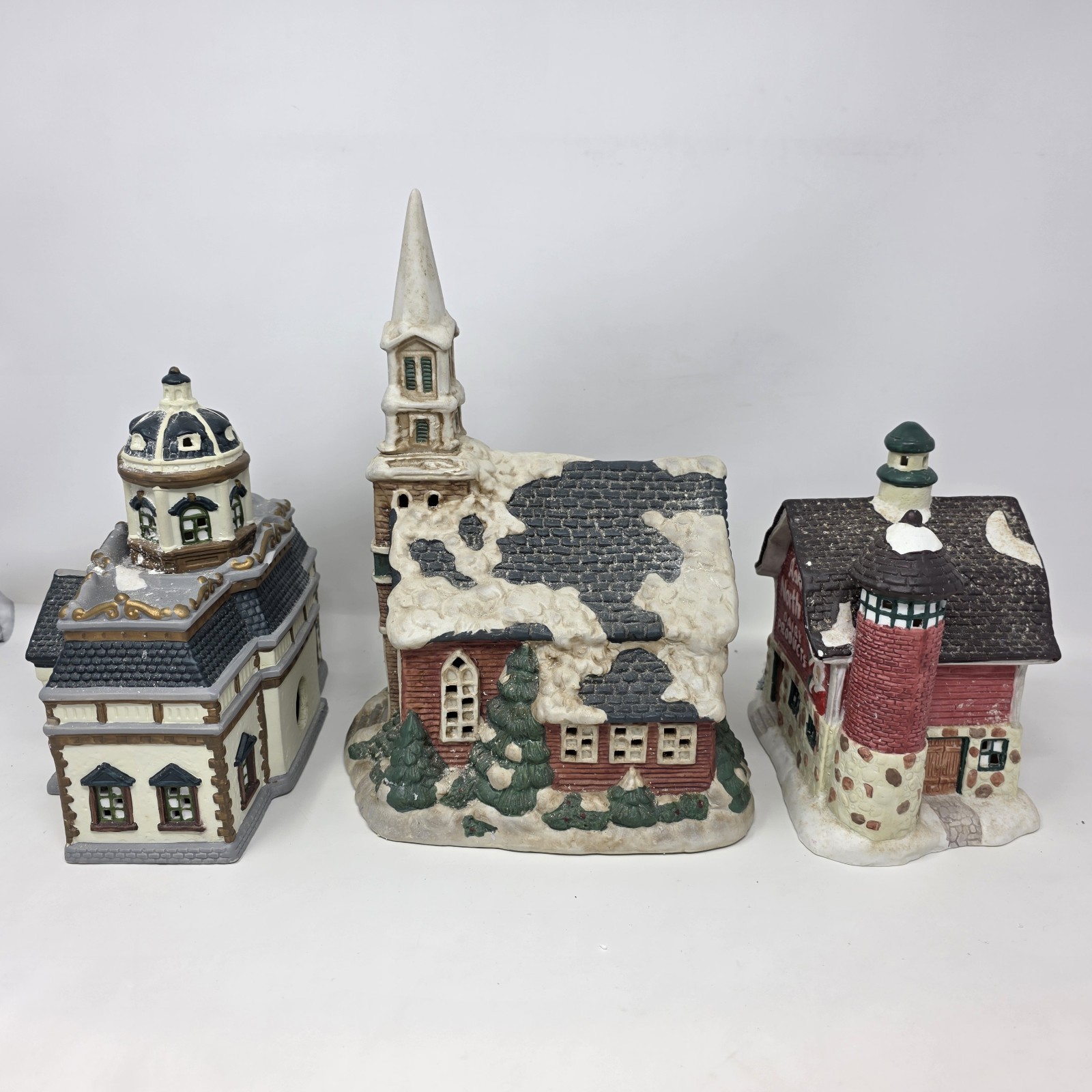 Vintage Village Christmas Church Court House North Pole Dairy Holiday Time Lot