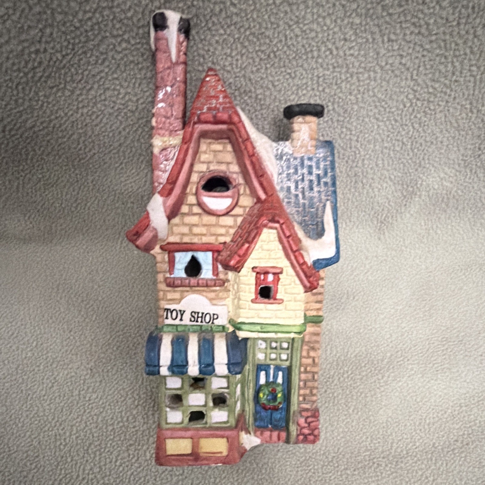 Painted Ceramic Christmas Village Toy Shop House Figurine, 3D Effect, Multicolor