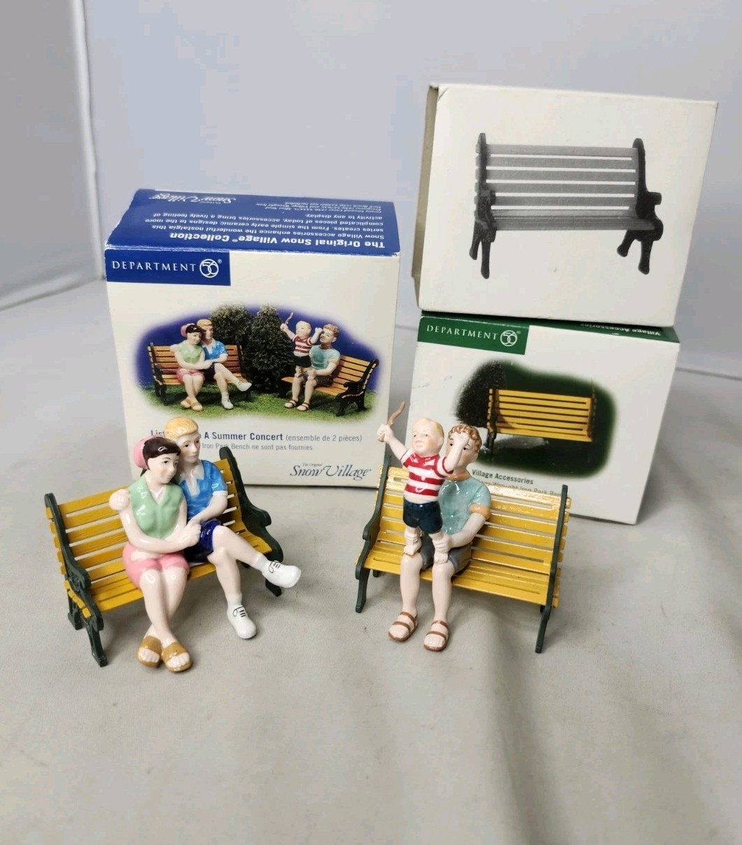 Dept 56 Listening to a Summer Concert Wrought Iron Park Bench Figure Village Lot