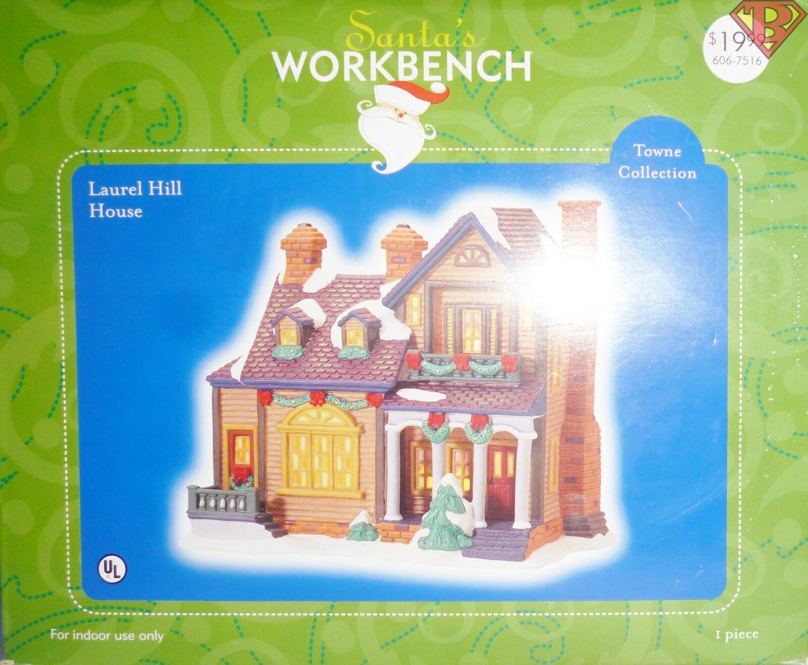 LAUREL HILL HOUSE Santa’s Workbench 6″ inch Porcelain Holiday Light-Up 2002