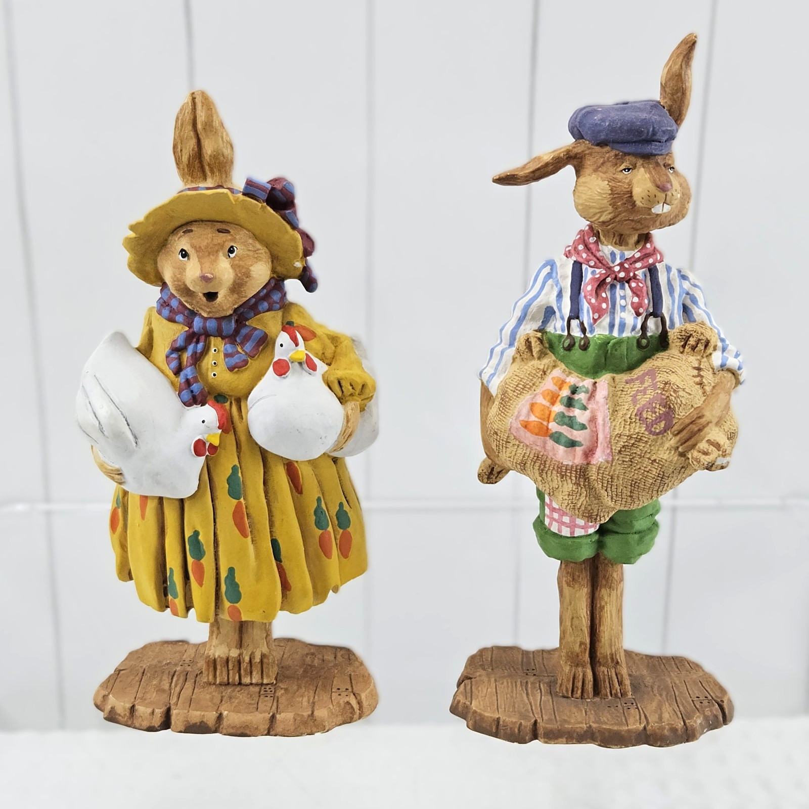 VTG Dept 56 Handpainted Easter General Store Lady Chickens Man Feed Bag Rabbits