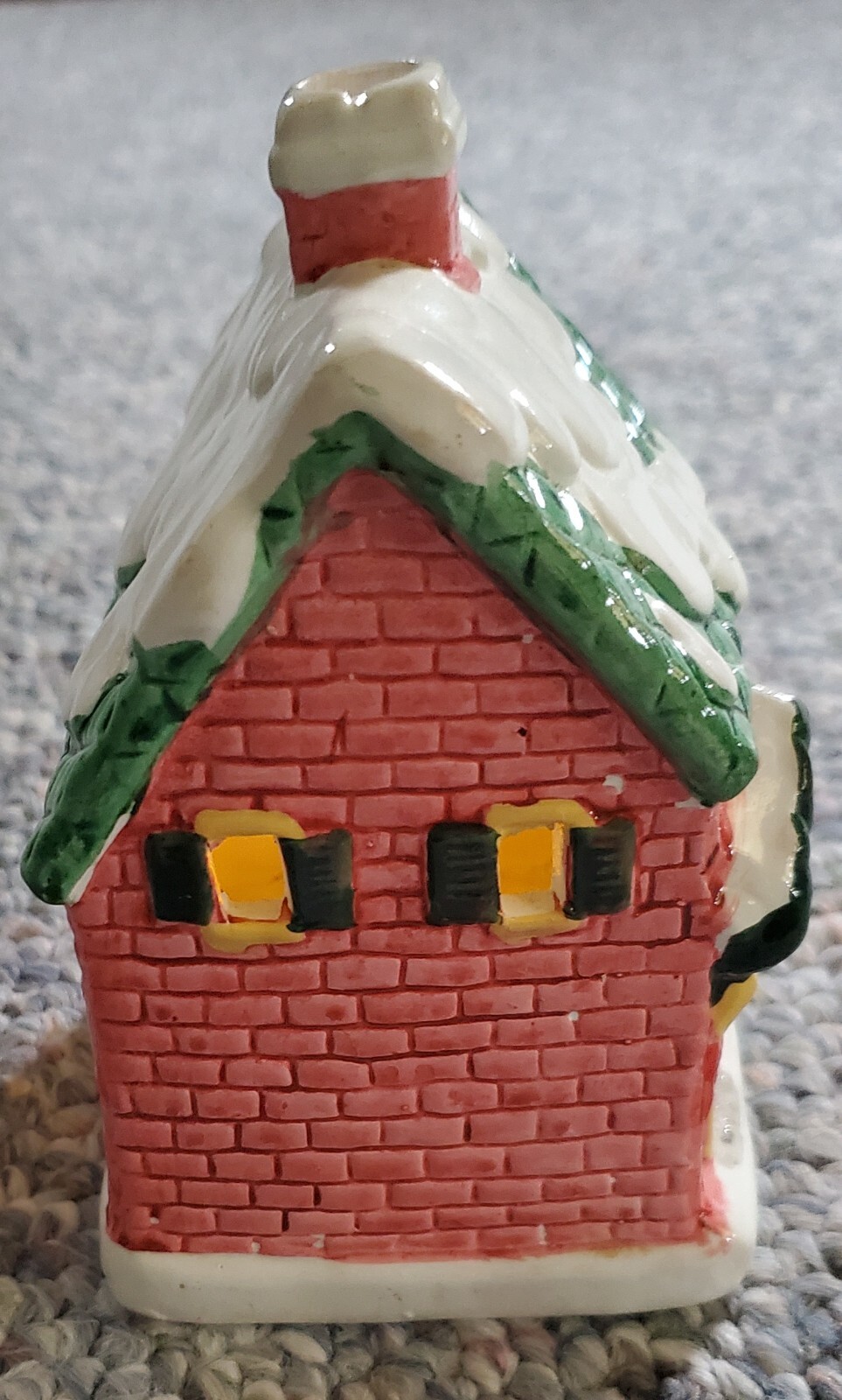 Christmas Village Tea Light House Red Snow Ceramic 3 side design w/Chimney 5.5”