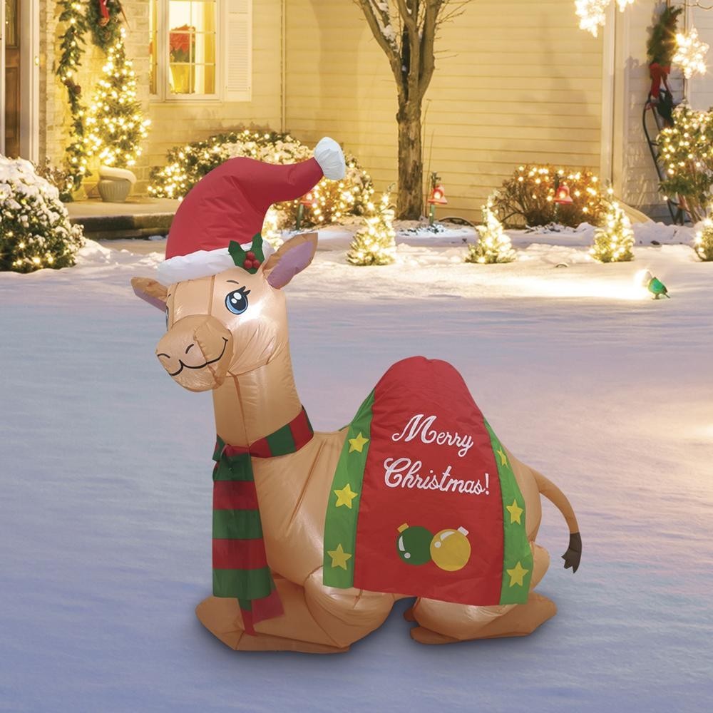 4′ Lighted LED Camel in Santa Hat Christmas Inflatable Fun Holiday Outdoor Decor