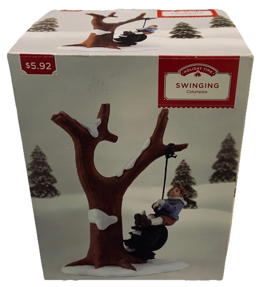 Holiday Time “Swinging” Christmas Village Figurine Snow Day Tire Swing Memories