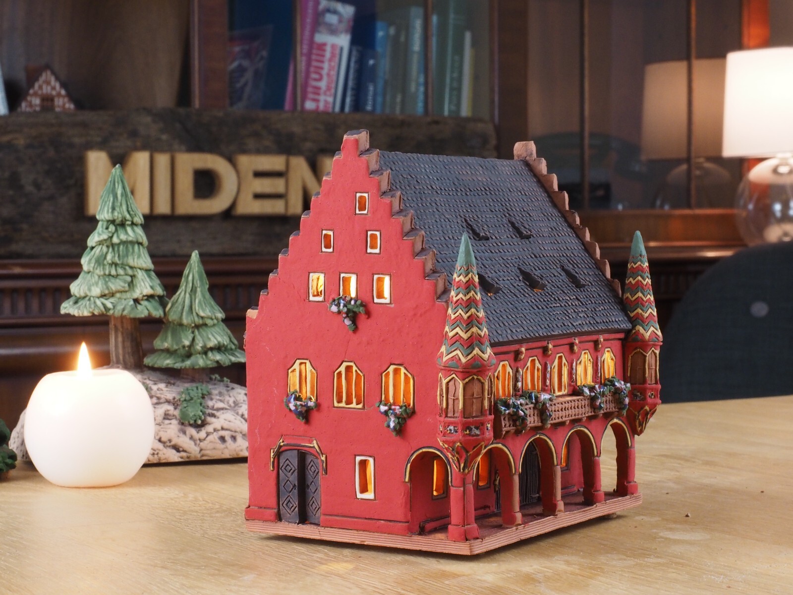 Ceramic Miniature House Candle Holder Old Merchants Hall Freiburg 15cm Midene