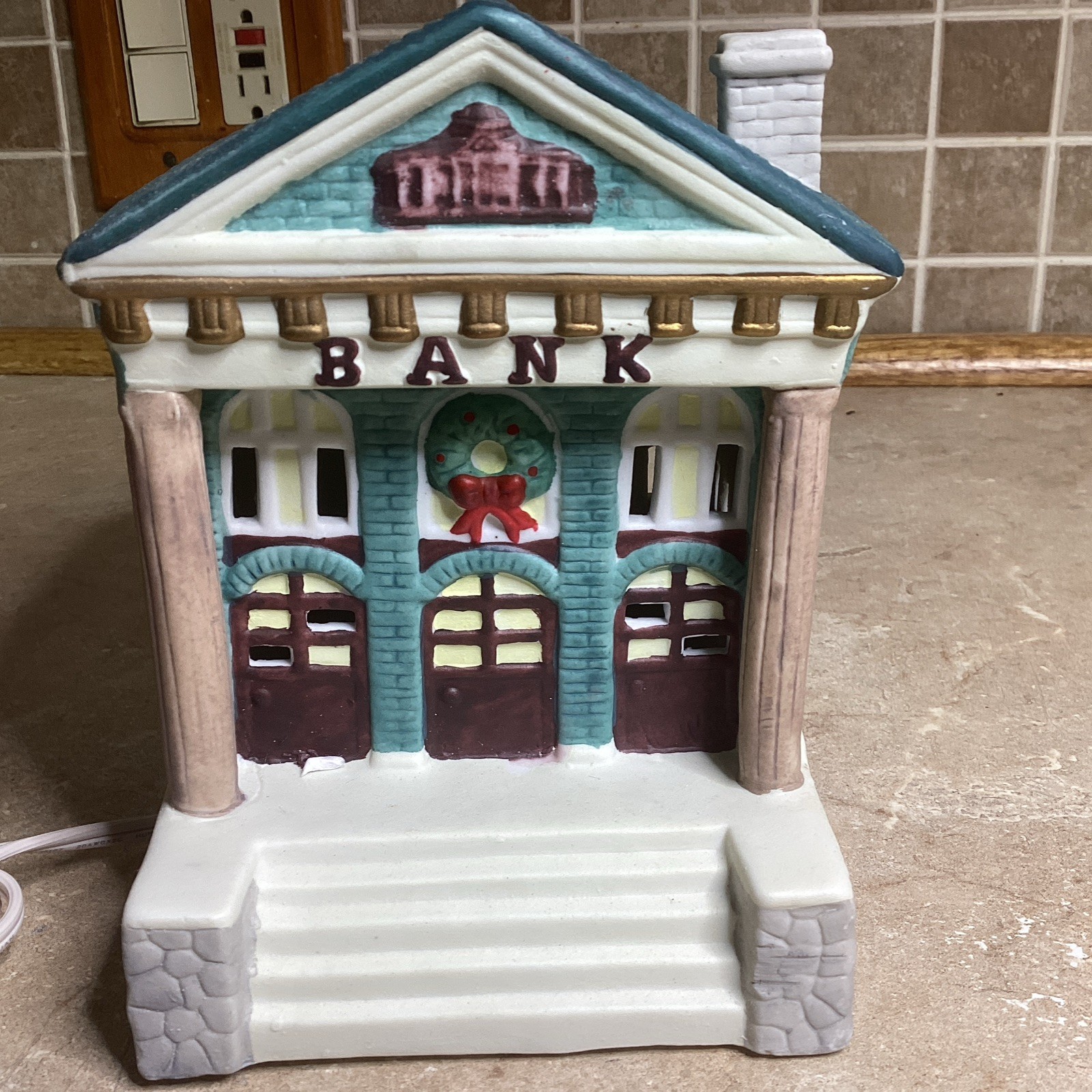 Hand Painted Porcelain Lighted 8 Bank -Ceramic Christmas / NEW IN BOX -8”T