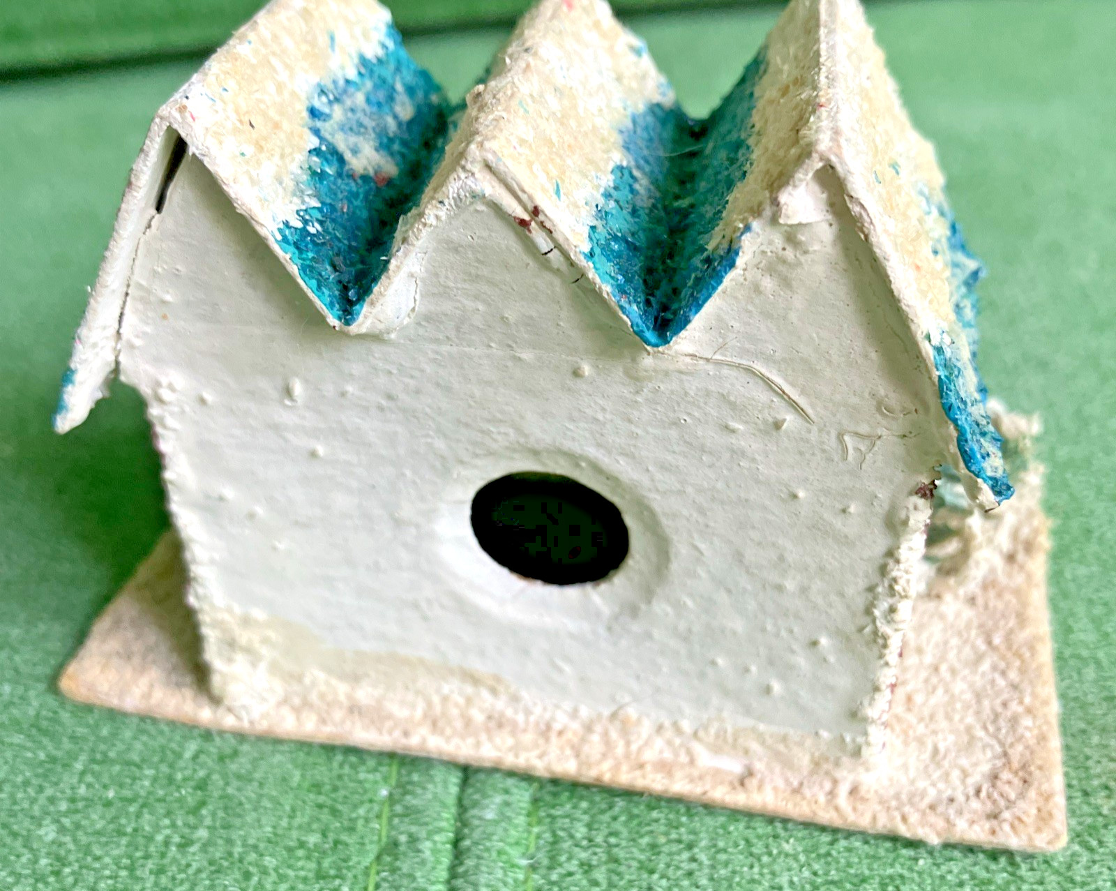 5 Different VTG Christmas Putz Houses, Cardboard w Mica Glitter, Windows, Trees