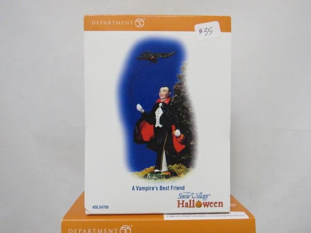 (2) Dept 56 HALLOWEEN Snow Village PHOTOS w/FRANKENSTEIN & VAMPIRE’S BEST FRIEND