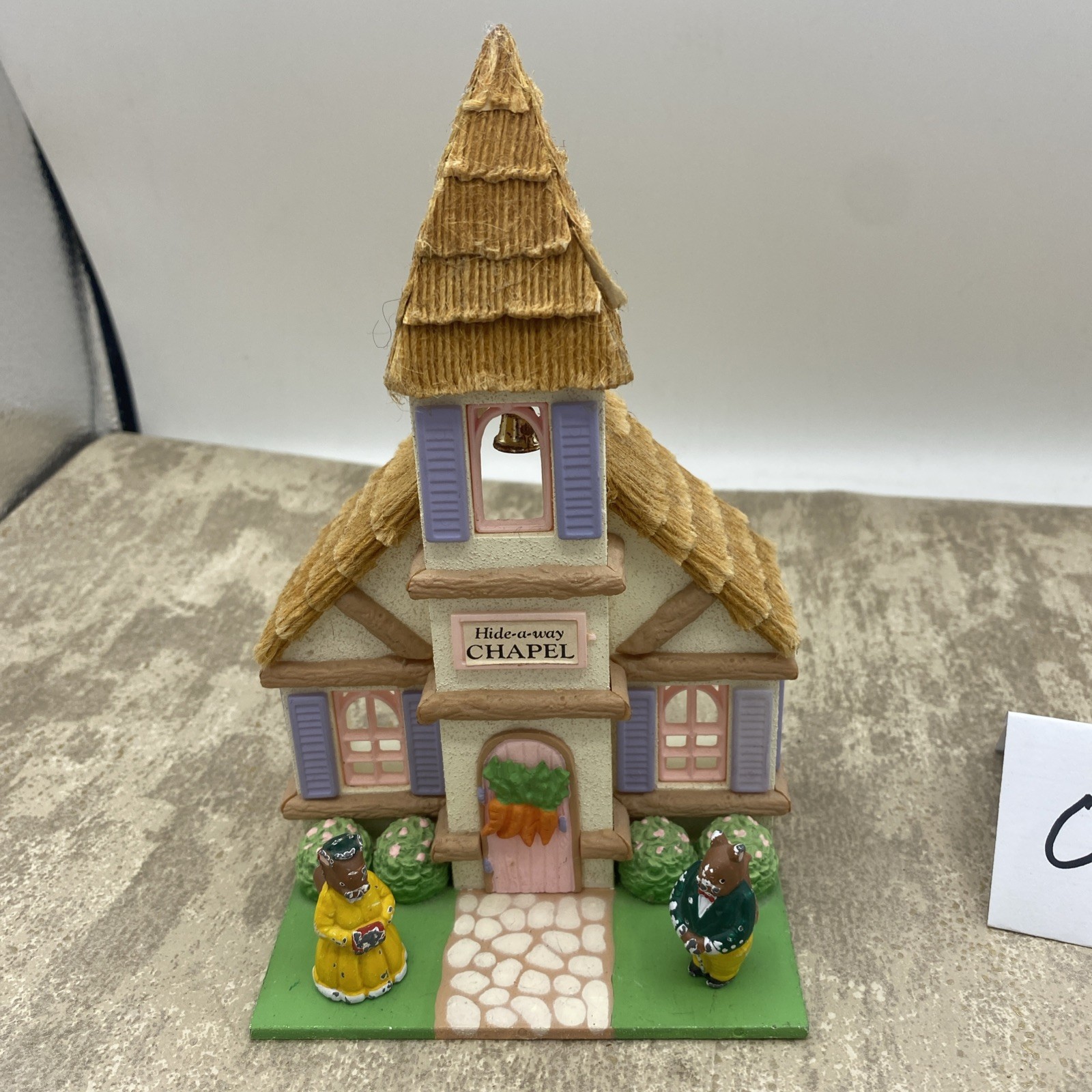 Hide-A-Way Chapel Miniature Easter Village House Collectible Dept 56 W/2 Squi