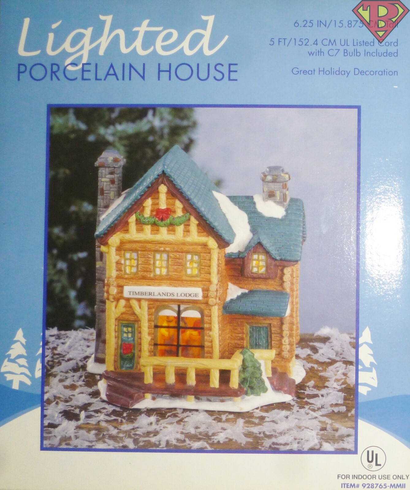 LODGE HOUSE 6″ inch Lighted Porcelain Holiday Table-Top Decoration Used 2002
