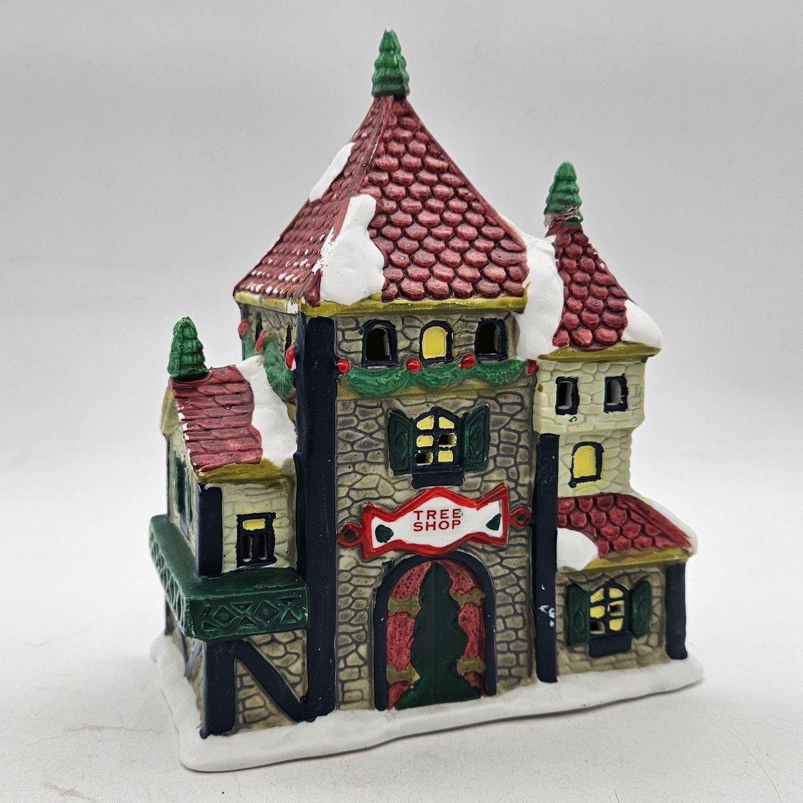 Christmas Village Tree Shop House Hand Painted Ceramic Porcelain Holiday Decor