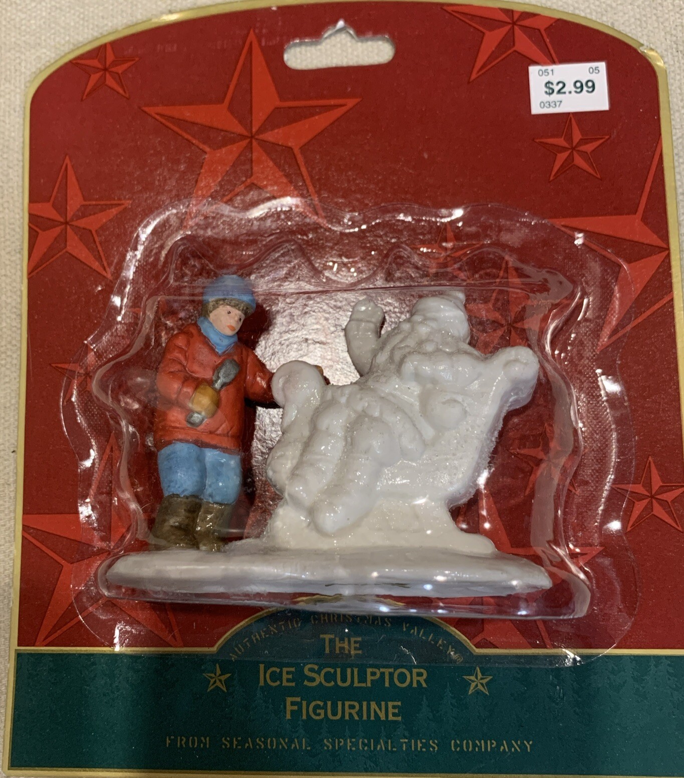 Santa Claus Snow Ice Sculptor Sleigh Christmas Village Accessory NIB Vintage