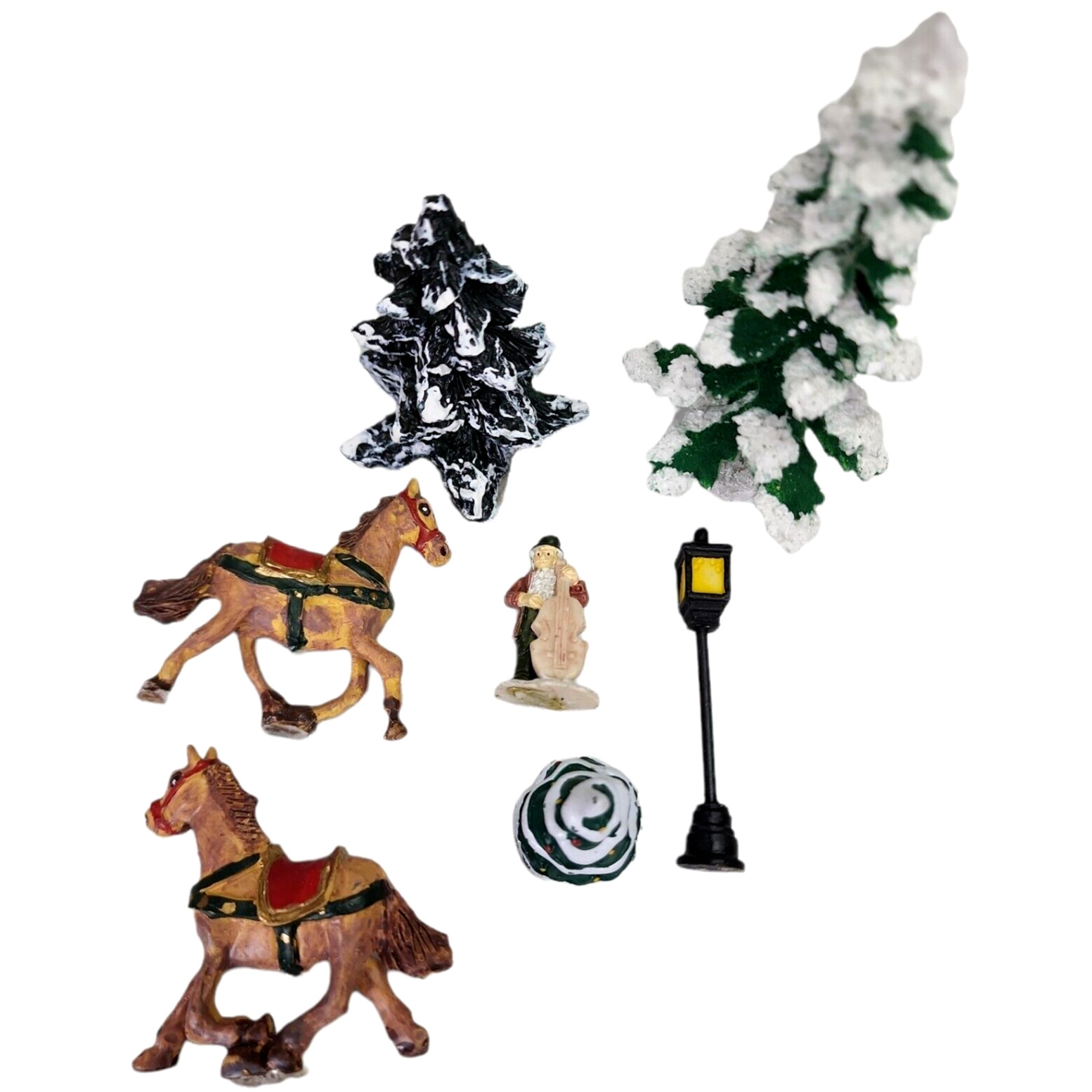 Christmas Village Railroad 7 Accessories Tree Horse Model Railroad Lamp Post Vtg