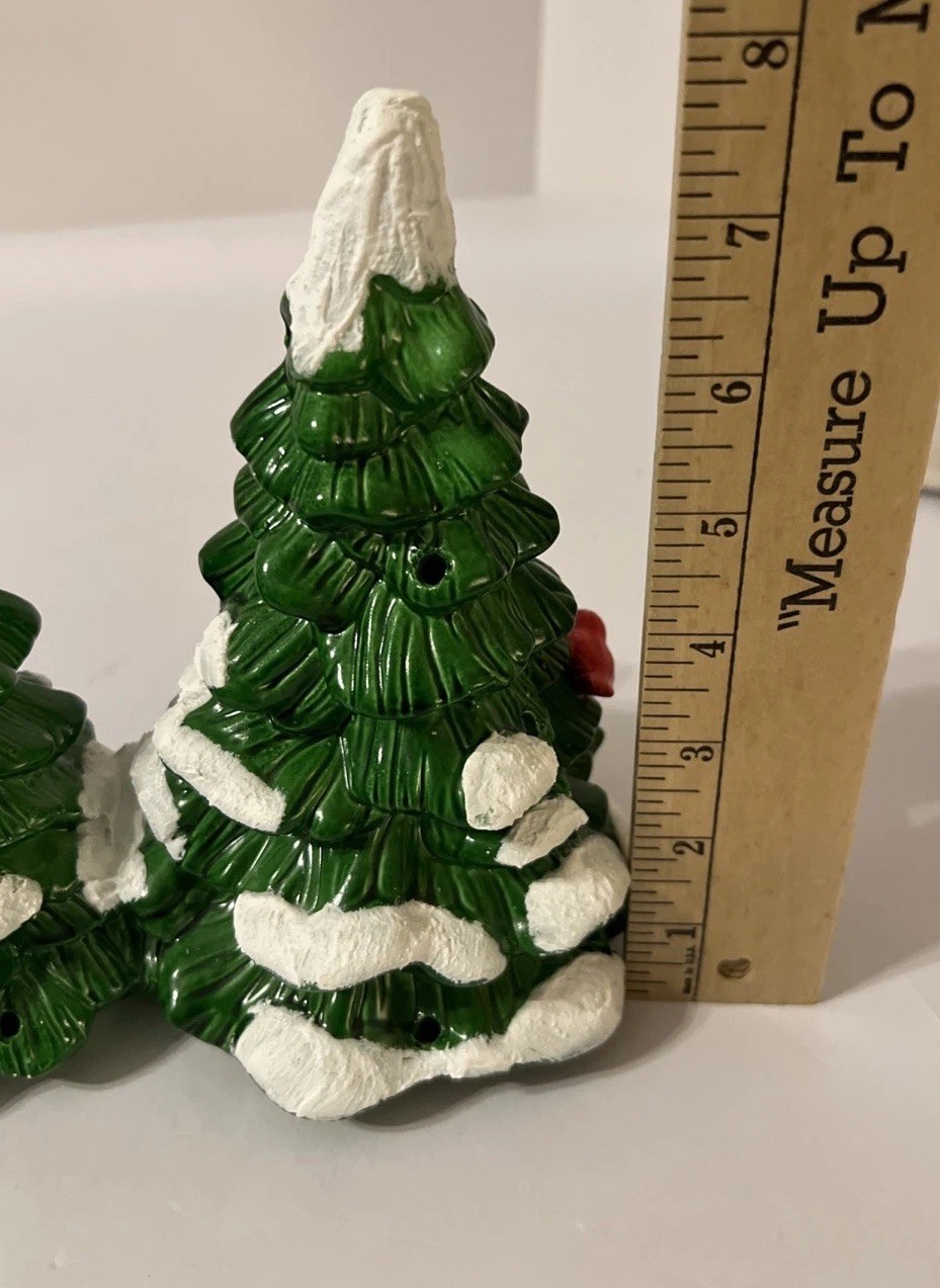Vintage 1984 Dept 56 Light Up Double Tree Snowy Christmas With Red Cardinal