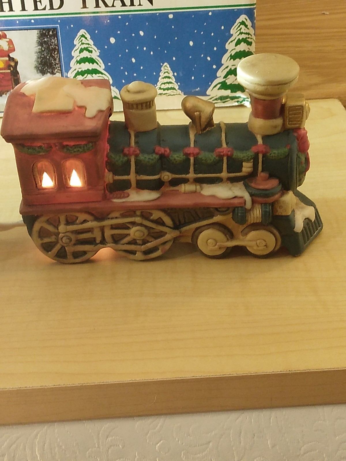 Vintage 1992 Fabri-Centers Hand Painted Porcelain Lighted Train 3pc W/Box Works!