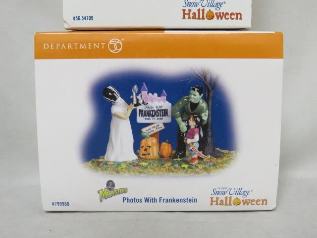 (2) Dept 56 HALLOWEEN Snow Village PHOTOS w/FRANKENSTEIN & VAMPIRE’S BEST FRIEND
