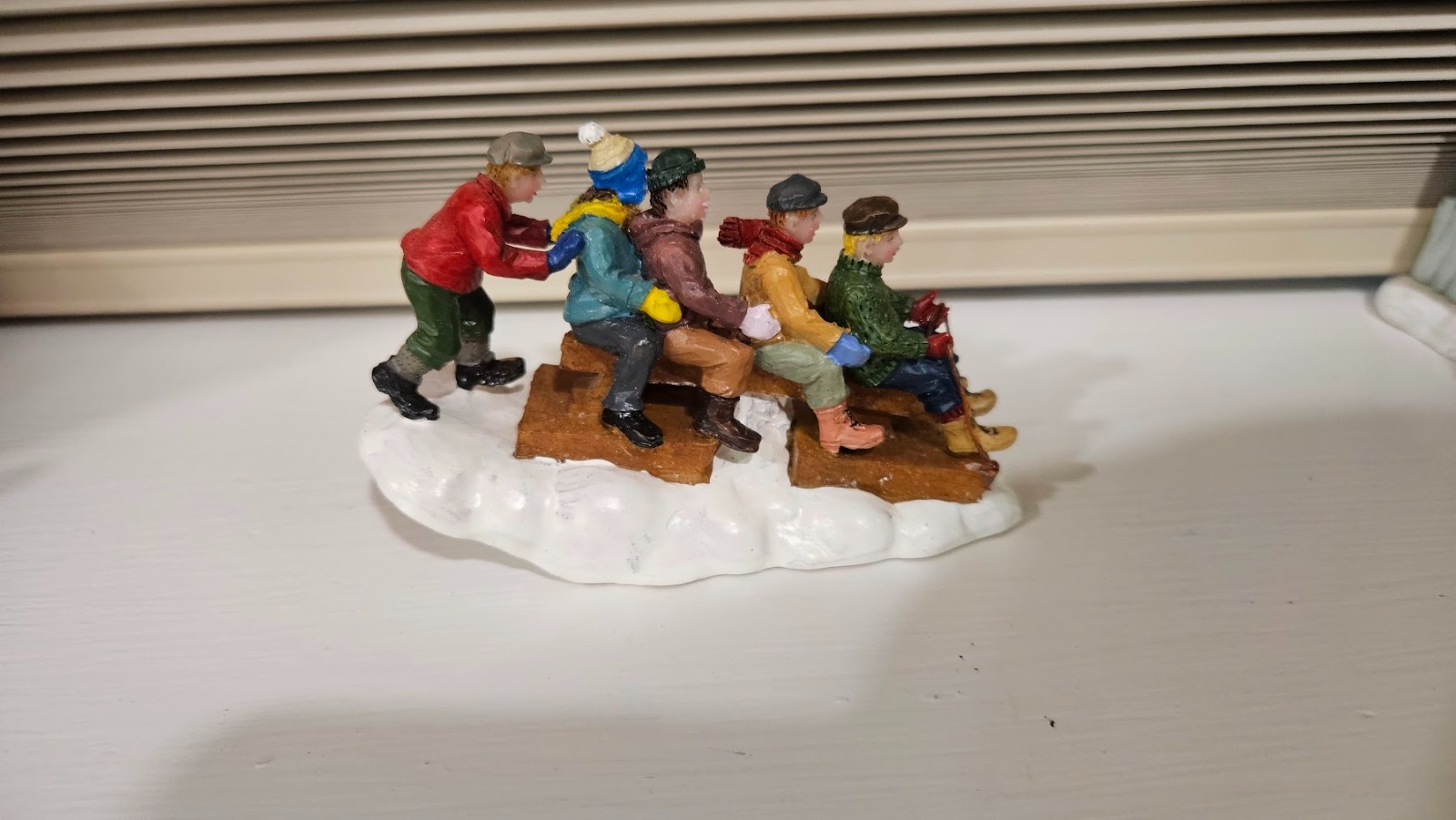 Lemax Christmas Village Accessory “Here We Go” #42923 Sledding Kids