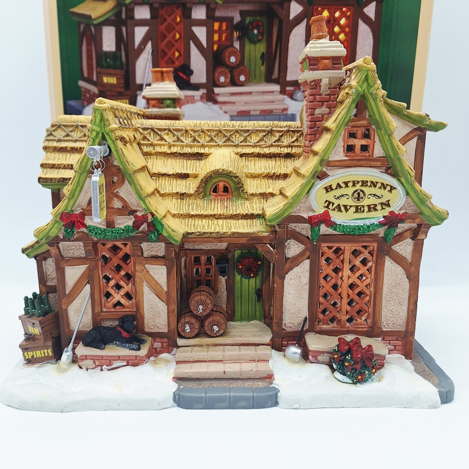2012 LEMAX HAYPENNY TAVERN Lighted Light w/Box & Foam Beer Ale Pub Bar Wine Dog