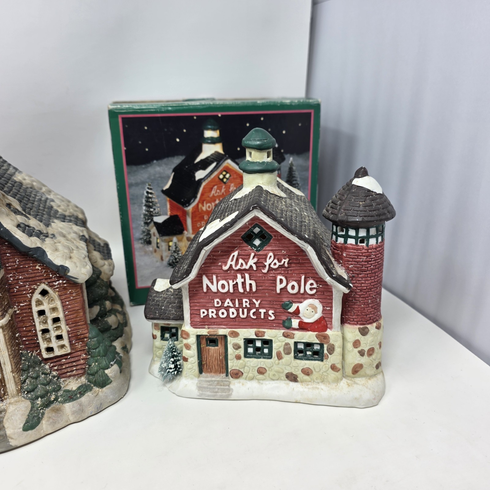 Vintage Village Christmas Church Court House North Pole Dairy Holiday Time Lot