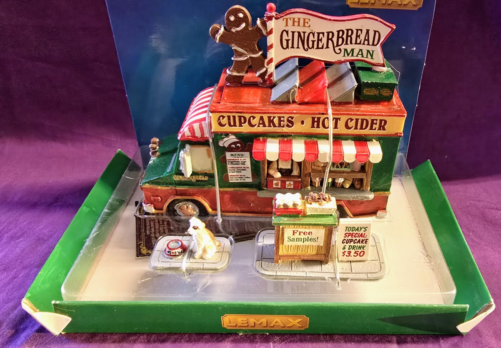 Lemax Gingerbread Man Cupcakes Hot Cider Stand Table Accent Set Of Three NIB