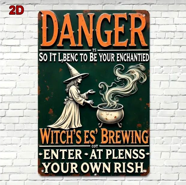 Metal Sign Wall 12″ DANGER WITCH’S BREWING Halloween Poster Decoration NEW