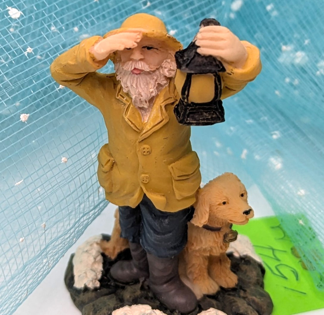Watchman Yellow Rain Slicker Dog LOOSE Nautical Christmas Village Figure INV154