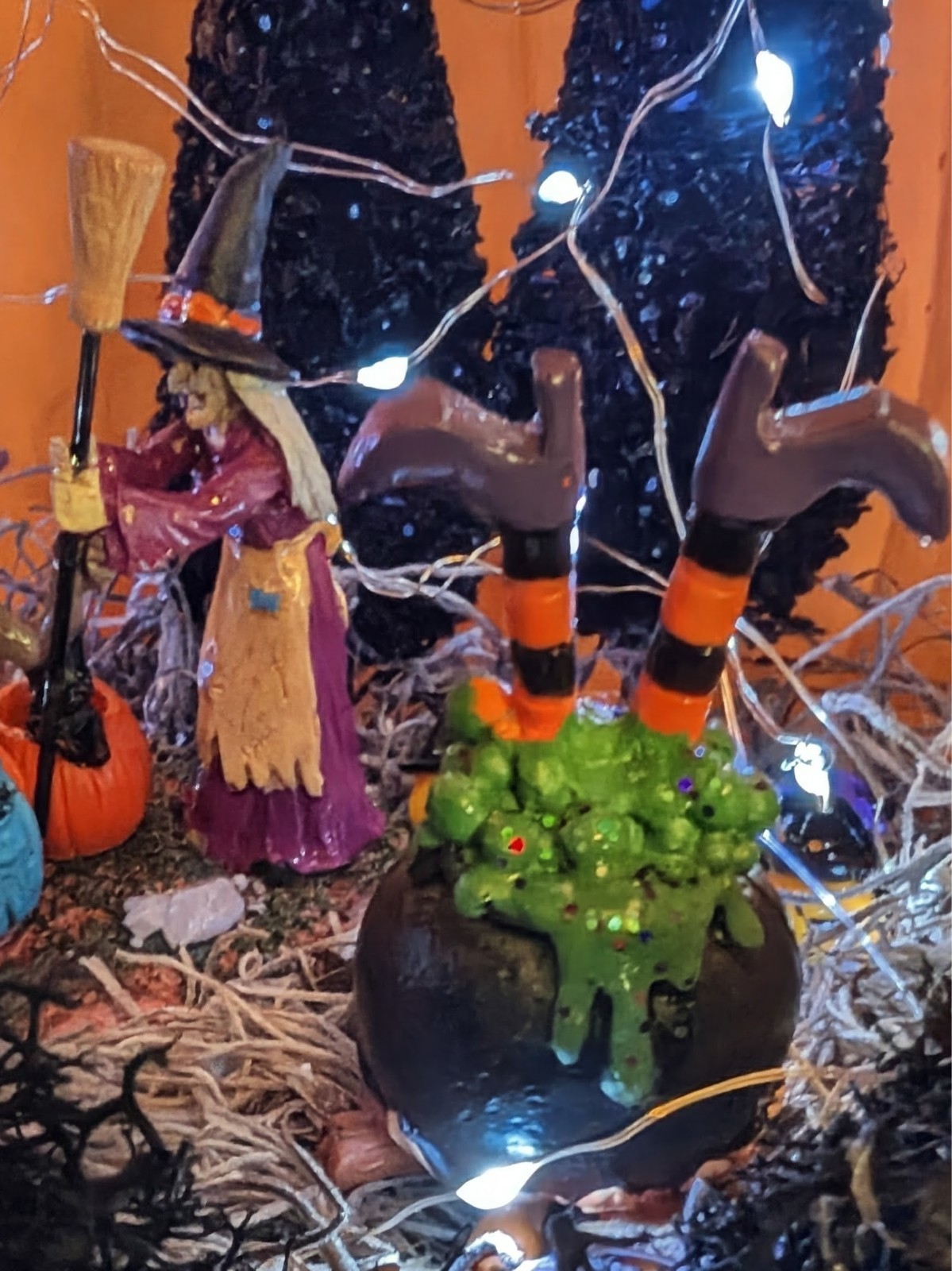 Halloween Pumpkin Diorama: Witch House Scene with Fairy Lights