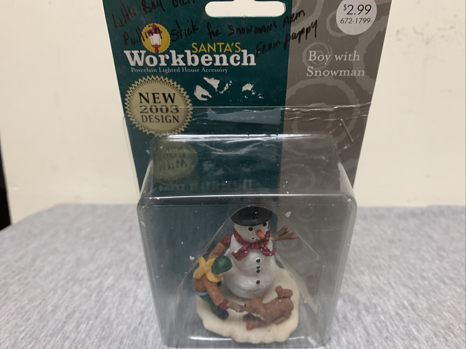 Vintage 2003 Santa’s Workbench Boy w/Snowman & Dog Christmas Village Figurine