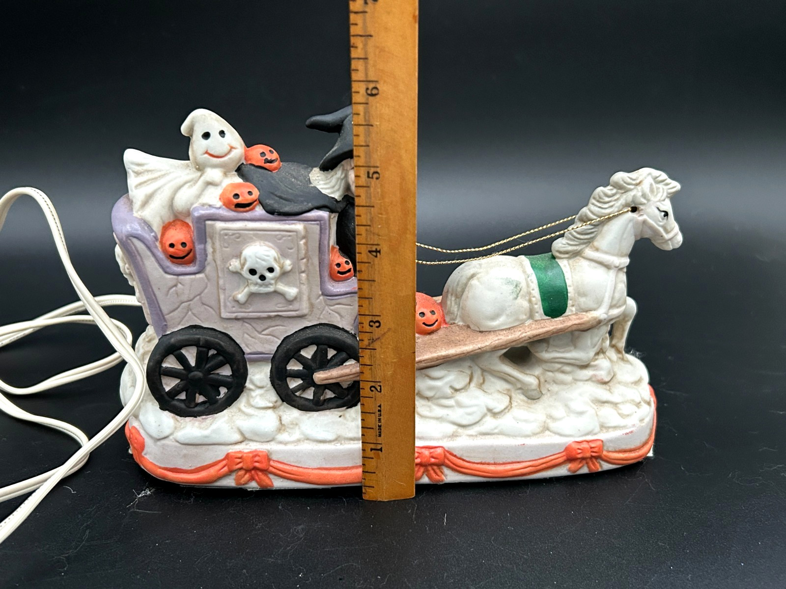 Vintage Halloween Porcelain Lighted Spooky Horse Drawn Witch Carriage