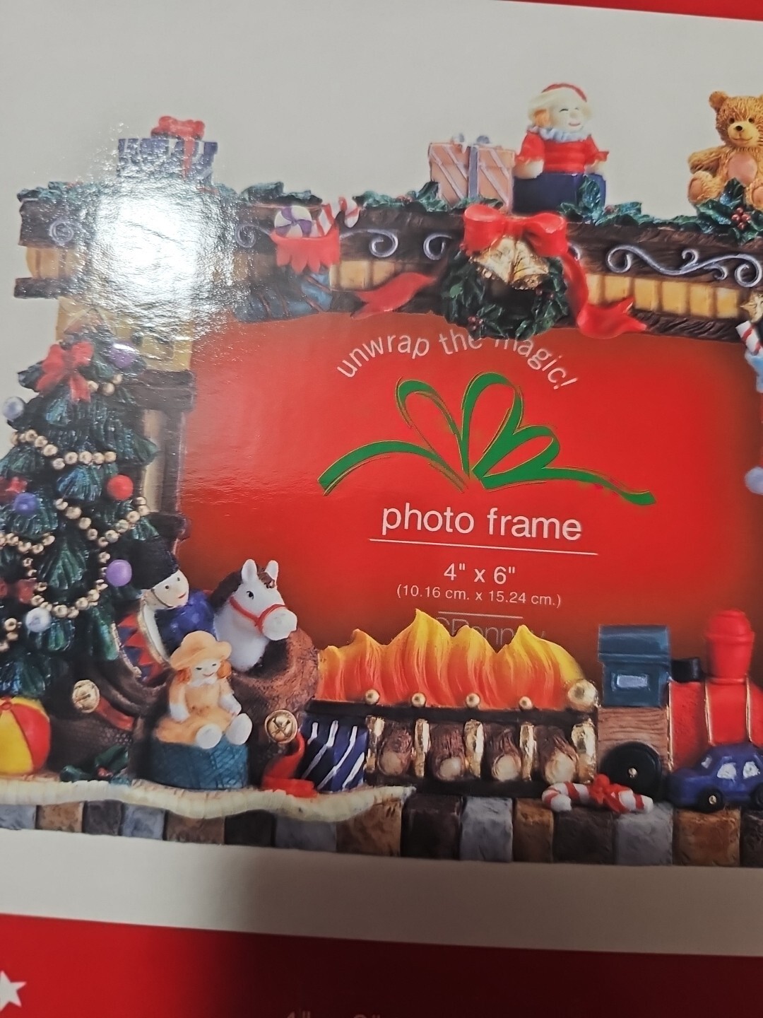Jc Penny Vtg Unwrap The Magic Christmas Toys Fireplace Photo Frame 4×6 Nib